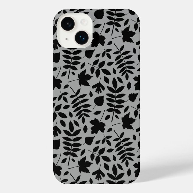 Fallen Leaves Pattern Black on Grey iPhone Case (Back)