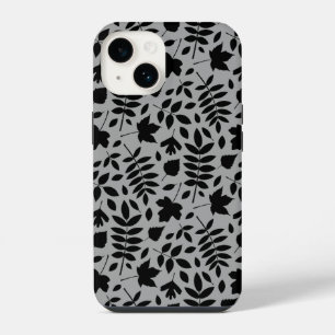 Fallen Leaves Pattern Black on Grey iPhone 14 Case