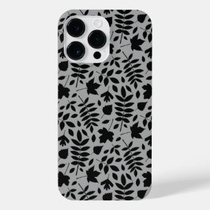 Fallen Leaves Pattern Black on Grey iPhone 14 Pro Max Case