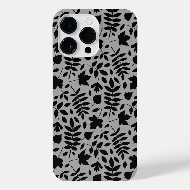 Fallen Leaves Pattern Black on Grey iPhone Case (Back)