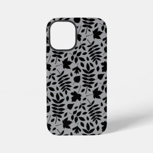 Fallen Leaves Pattern Black on Grey iPhone 12 Mini Case