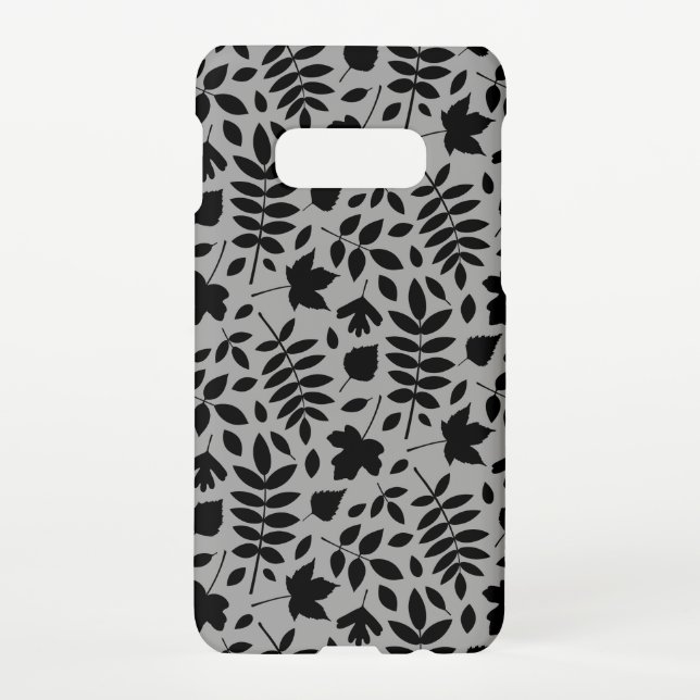 Fallen Leaves Pattern Black on Grey Samsung Galaxy Case (Back)