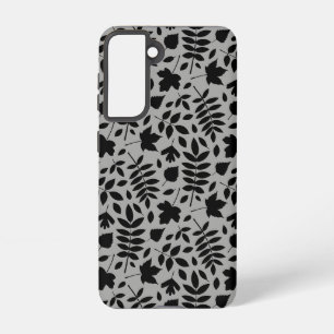 Fallen Leaves Pattern Black on Grey Samsung Galaxy Case