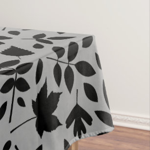 Fallen Leaves Pattern Black on Grey Tablecloth