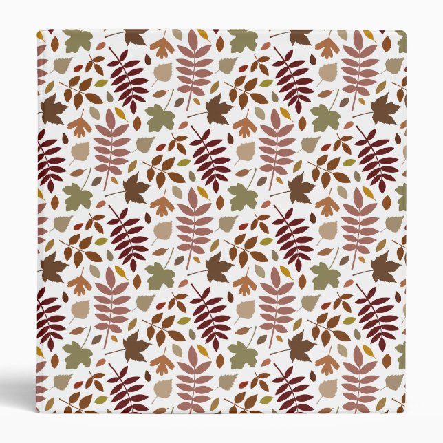 Fallen Leaves Pattern Fall Colours on White Binder (Front)