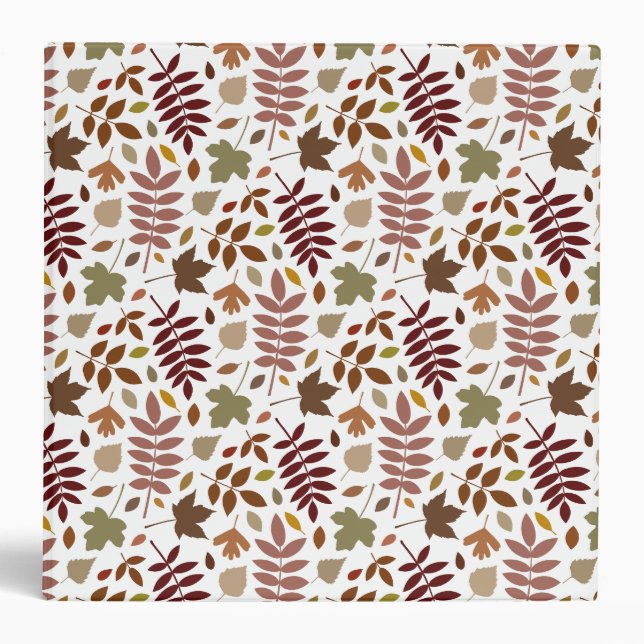 Fallen Leaves Pattern Fall Colours on White Binder (Front)
