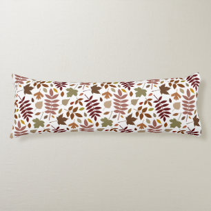 Fallen Leaves Pattern Fall Colours on White Body Pillow