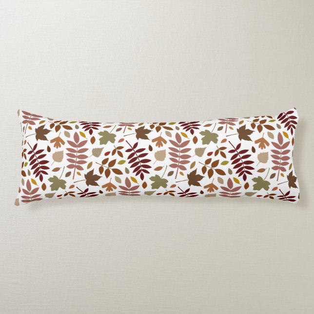 Fallen Leaves Pattern Fall Colours on White Body Pillow (Front)