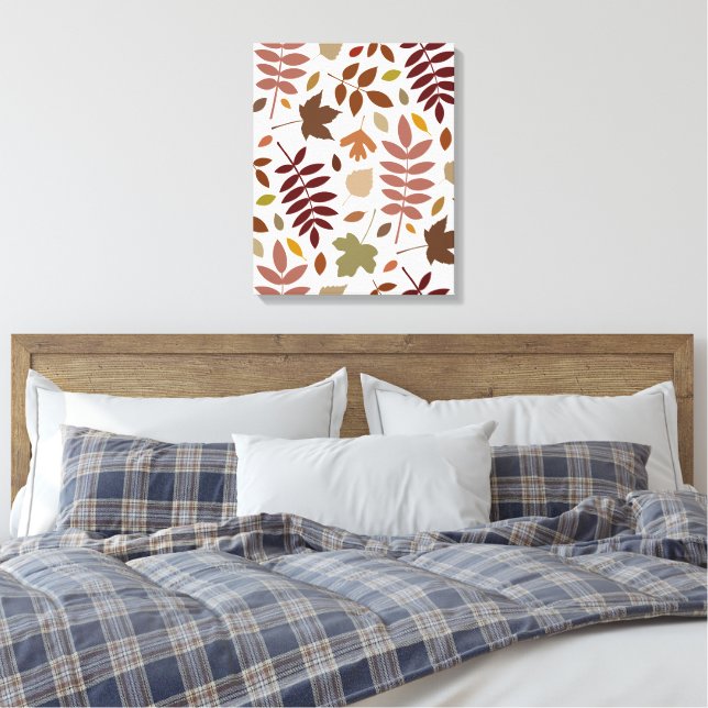 Fallen Leaves Pattern Fall Colours on White Canvas Print (Insitu(Bedroom))