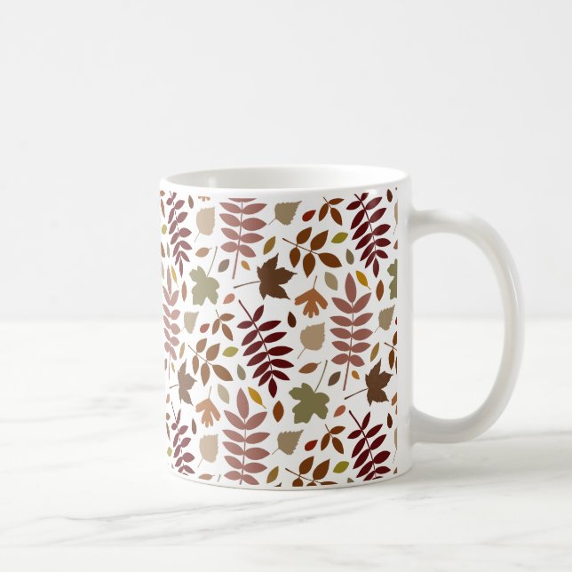 Fallen Leaves Pattern Fall Colours on White Coffee Mug (Right)