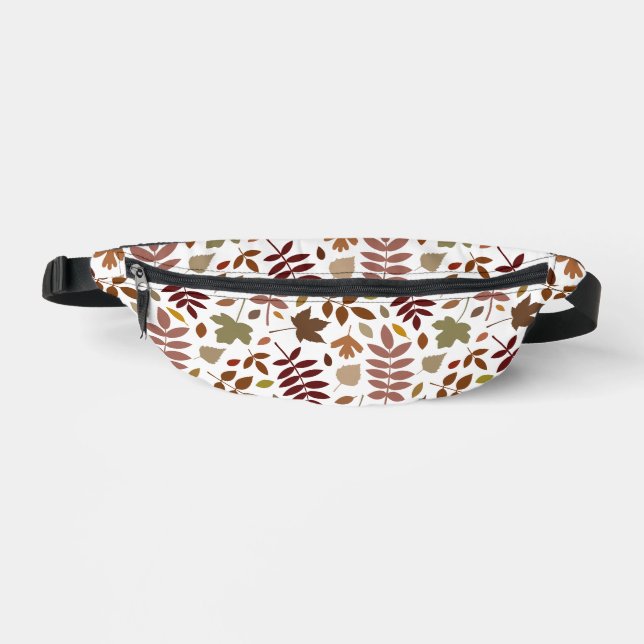 Fallen Leaves Pattern Fall Colours on White Fanny Pack (Front)