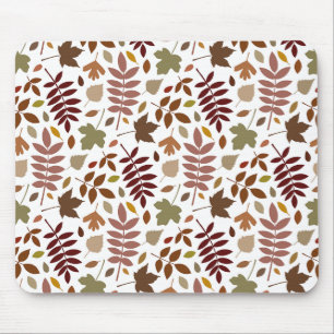 Fallen Leaves Pattern Fall Colours on White Mouse Pad