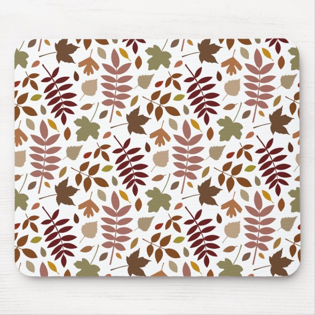 Fallen Leaves Pattern Fall Colours on White Mouse Pad (Front)
