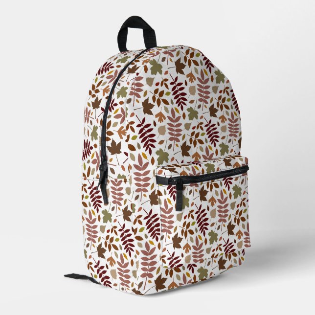 Fallen Leaves Pattern Fall Colours on White Printed Backpack (Back Corner Left)