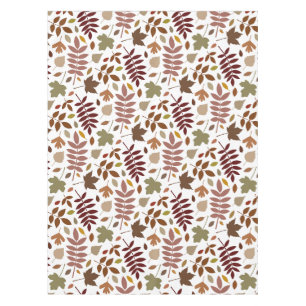 Fallen Leaves Pattern Fall Colours on White Tablecloth