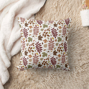 Fallen Leaves Pattern Fall Colours on White Throw Pillow
