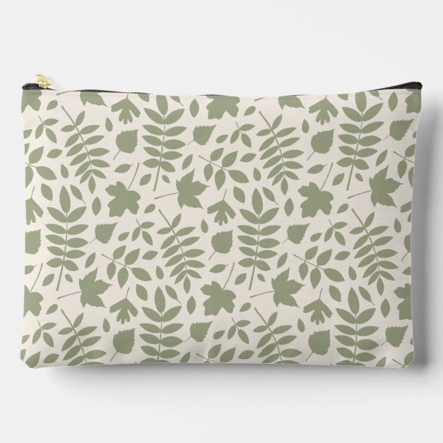 Fallen Leaves Pattern Green on Cream Accessory Pouch (Front)