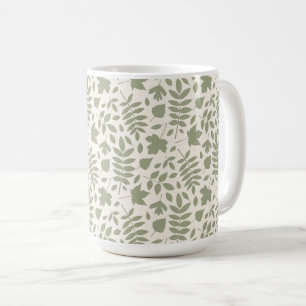 Fallen Leaves Pattern Green on Cream Coffee Mug