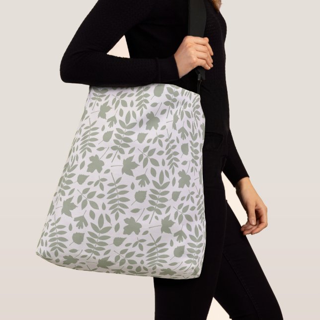 Fallen Leaves Pattern Green on Cream Crossbody Bag (Close Up)