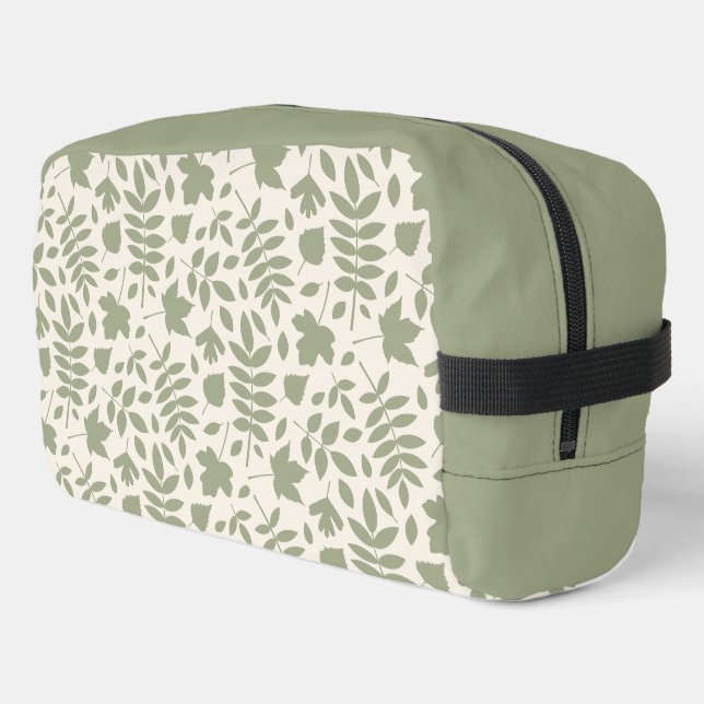Fallen Leaves Pattern Green on Cream Dopp Kit (Left Corner)