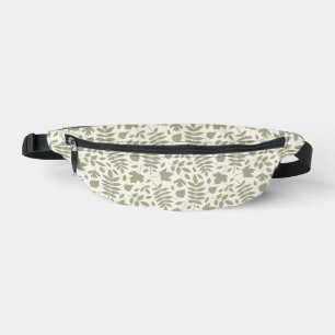 Fallen Leaves Pattern Green on Cream Fanny Pack