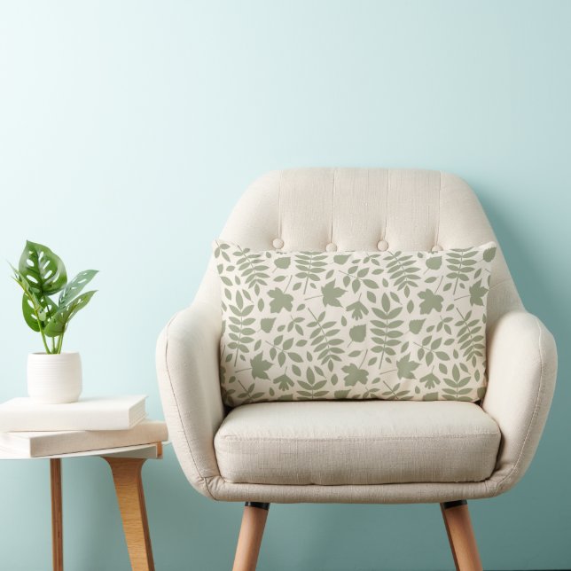 Fallen Leaves Pattern Green on Cream Lumbar Pillow (Chair)