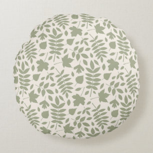Fallen Leaves Pattern Green on Cream Round Pillow