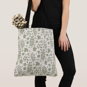 Fallen Leaves Pattern Green on Cream Tote Bag