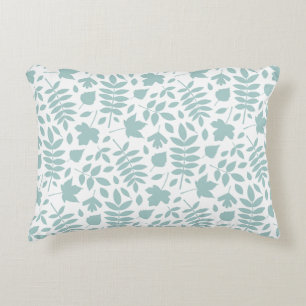 Fallen Leaves Pattern Lt Teal on White Accent Pillow