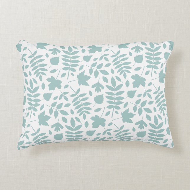 Fallen Leaves Pattern Lt Teal on White Accent Pillow (Front)
