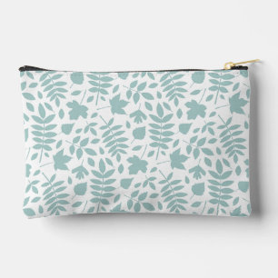 Fallen Leaves Pattern Lt Teal on White Accessory Pouch