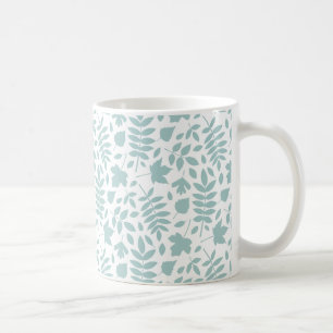 Fallen Leaves Pattern Lt Teal on White Coffee Mug