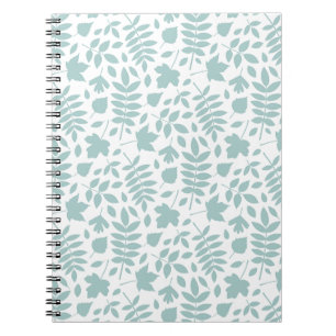 Fallen Leaves Pattern Lt Teal on White Notebook