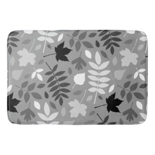 Fallen Leaves Pattern Monochrome on Grey Bath Mat