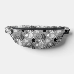 Fallen Leaves Pattern Monochrome on Grey Fanny Pack