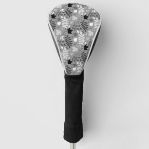 Fallen Leaves Pattern Monochrome on Grey Golf Head Cover
