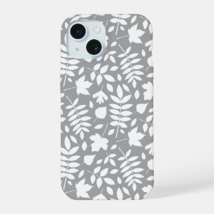 Fallen Leaves Pattern White on Grey iPhone 15 Case