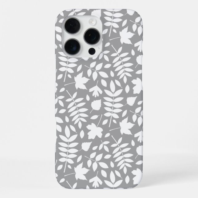 Fallen Leaves Pattern White on Grey iPhone Case (Back)