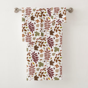 Fallen Leaves Rpt Pattern Fall Colours on White Bath Towel Set