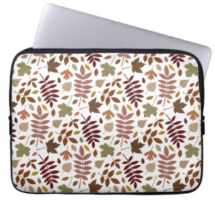 Fallen Leaves Rpt Pattern Fall Colours on White Laptop Sleeve