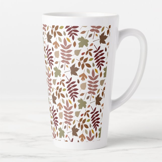 Fallen Leaves Rpt Pattern Fall Colours on White Latte Mug (Right)