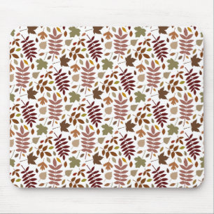Fallen Leaves Rpt Pattern Fall Colours on White Mouse Pad