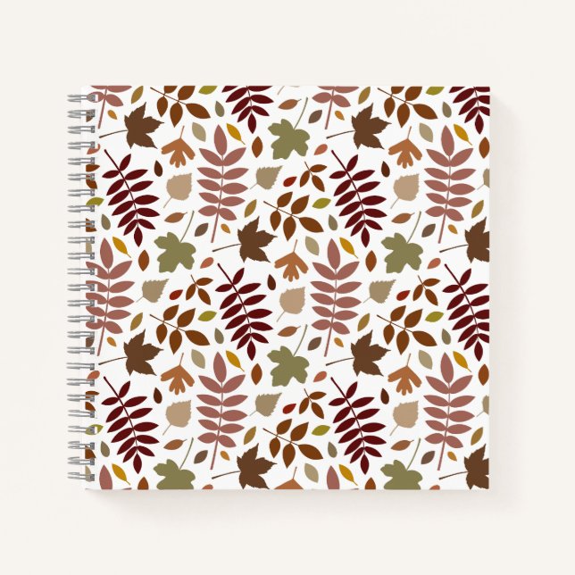 Fallen Leaves Rpt Pattern Fall Colours on White Notebook (Front)