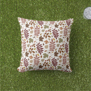 Fallen Leaves Rpt Pattern Fall Colours on White Outdoor Pillow