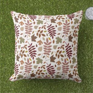 Fallen Leaves Rpt Pattern Fall Colours on White Outdoor Pillow