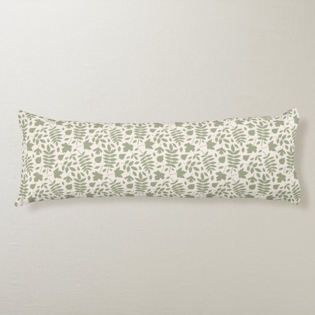 Fallen Leaves Rpt Pattern Green on Cream Body Pillow (Front)