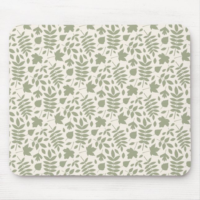 Fallen Leaves Rpt Pattern Green on Cream Mouse Pad (Front)