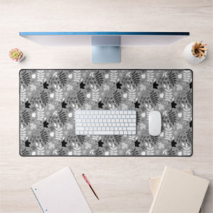 Fallen Leaves Rpt Pattern Monochrome on Grey Desk Mat