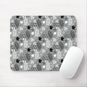 Fallen Leaves Rpt Pattern Monochrome on Grey Mouse Pad