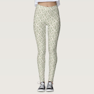 Fallen Leaves Sml Pattern Green on Cream Leggings